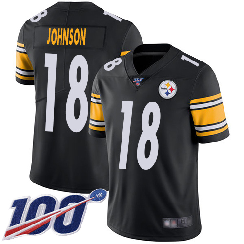 Youth Pittsburgh Steelers Football 18 Limited Black Diontae Johnson Home 100th Season Vapor Untouchable Nike NFL Jersey
